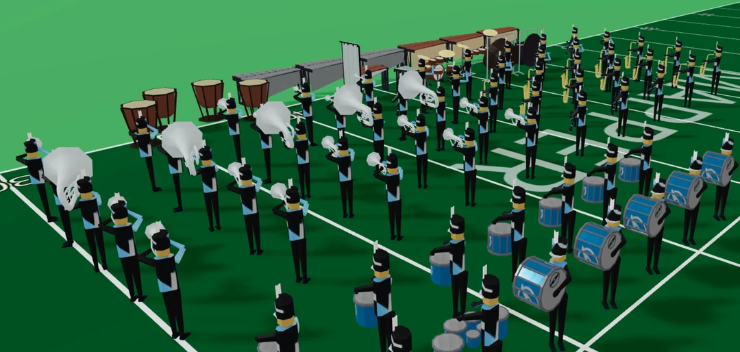 Posed marchers with horn snaps