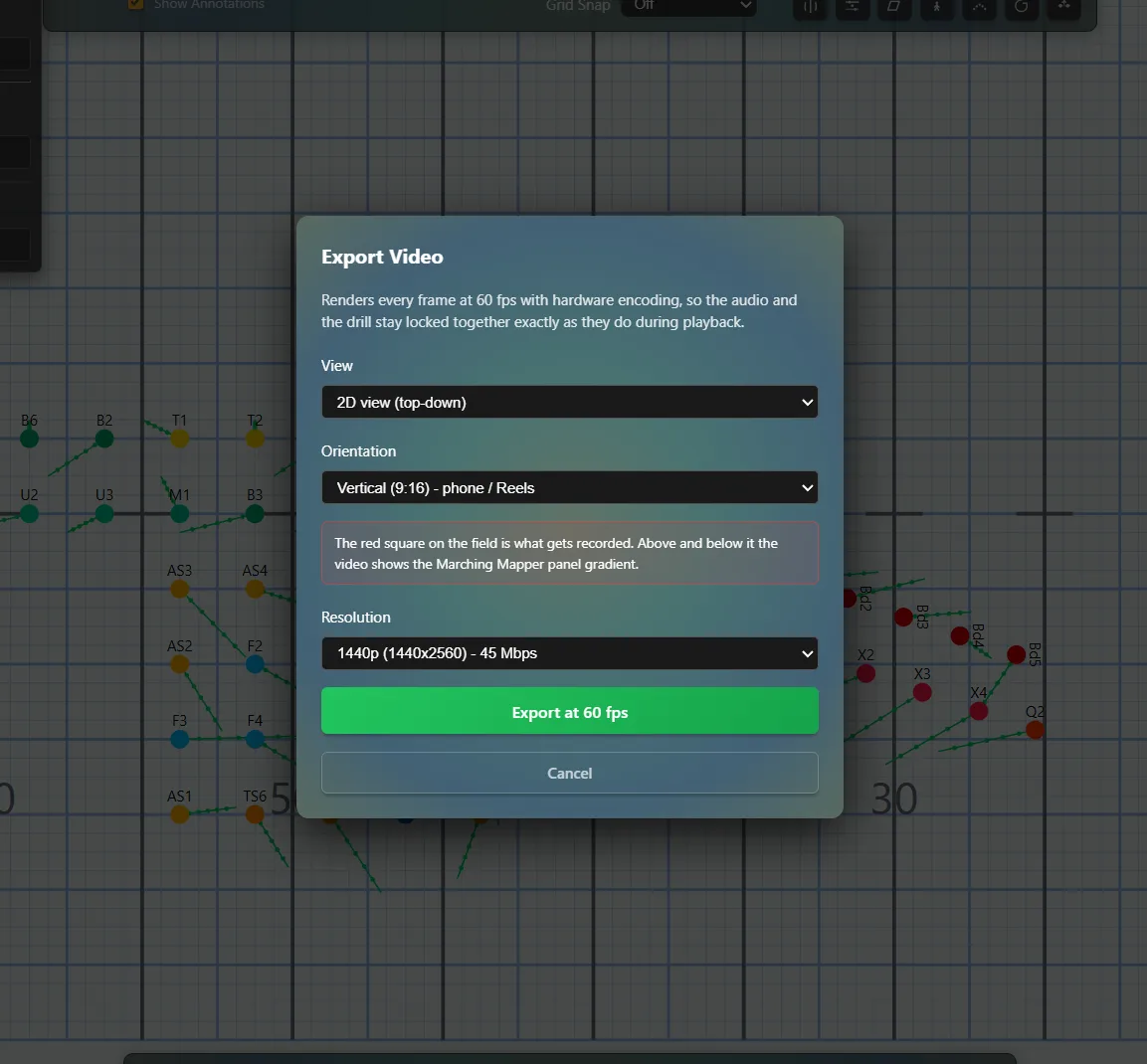 Marching Mapper video export options